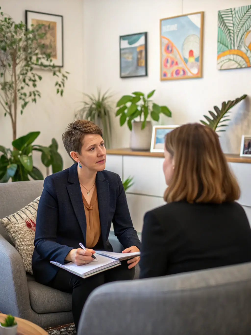 A young person is receiving legal advice from a lawyer in a bright and modern office, symbolizing the association's commitment to accessible legal support.