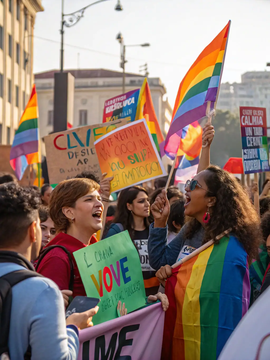 A vibrant community event with people of all ages participating in an awareness campaign, promoting social justice and civic responsibilities.
