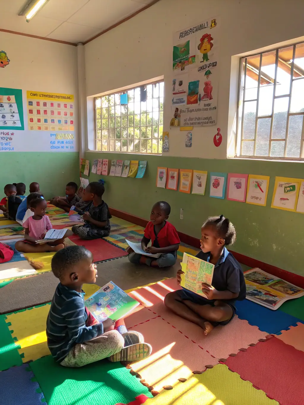 A picture of a group of children participating in a workshop on children's rights, facilitated by an educator from the Association Droit Devoir Et Liberté.